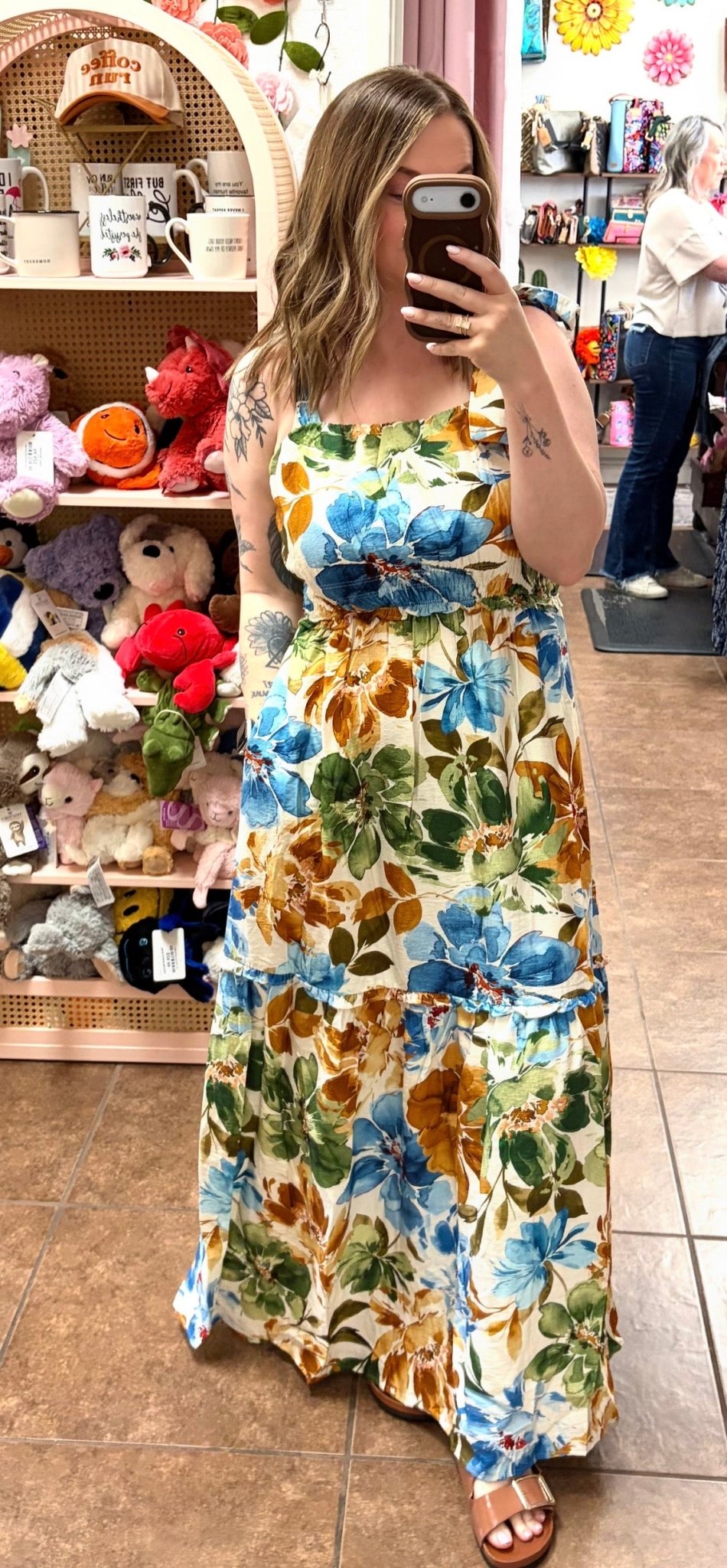 eesome Floral Printed Tie Strap Maxi Dress - Blush & Cactus