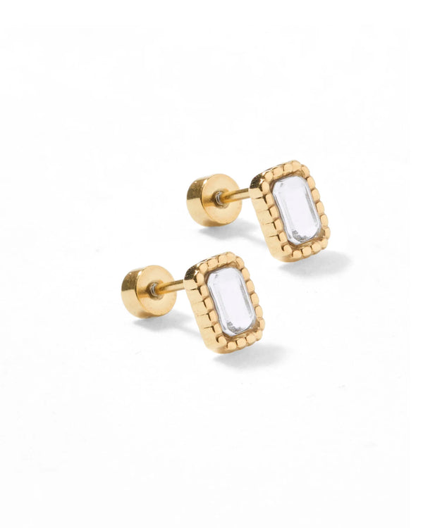 Screwback Stud Earrings - Madison Gold Clear
