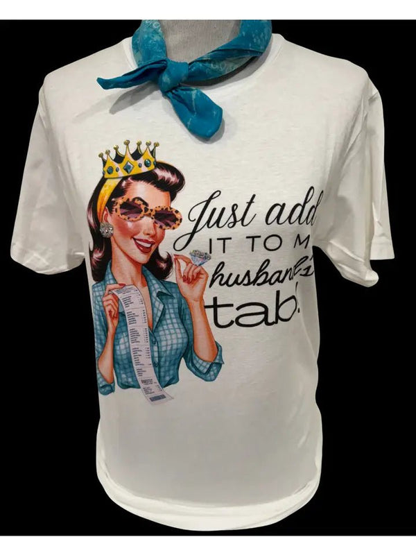 Just Add It To My Husband's Tab Tee Rhinestones - Blush & Cactus