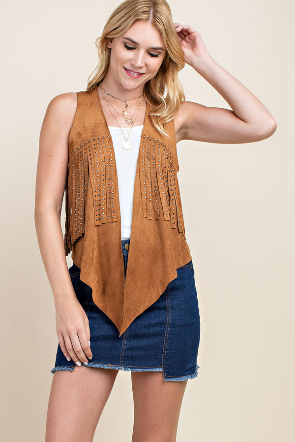 Suede Vest with Studded Fringe