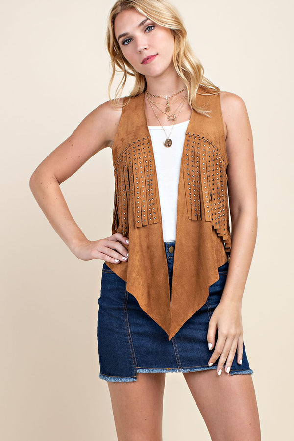 Suede Vest with Studded Fringe