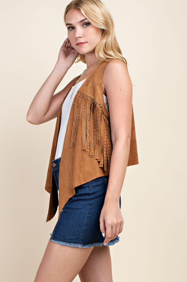 Suede Vest with Studded Fringe