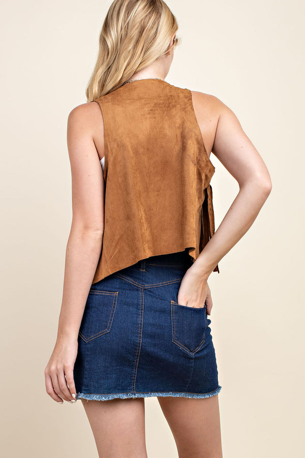 Suede Vest with Studded Fringe
