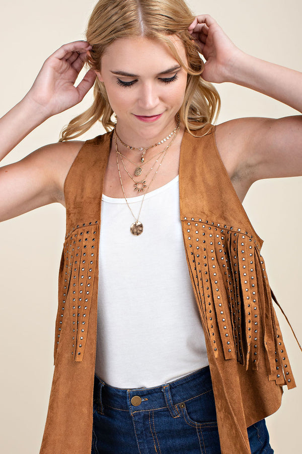 Suede Vest with Studded Fringe