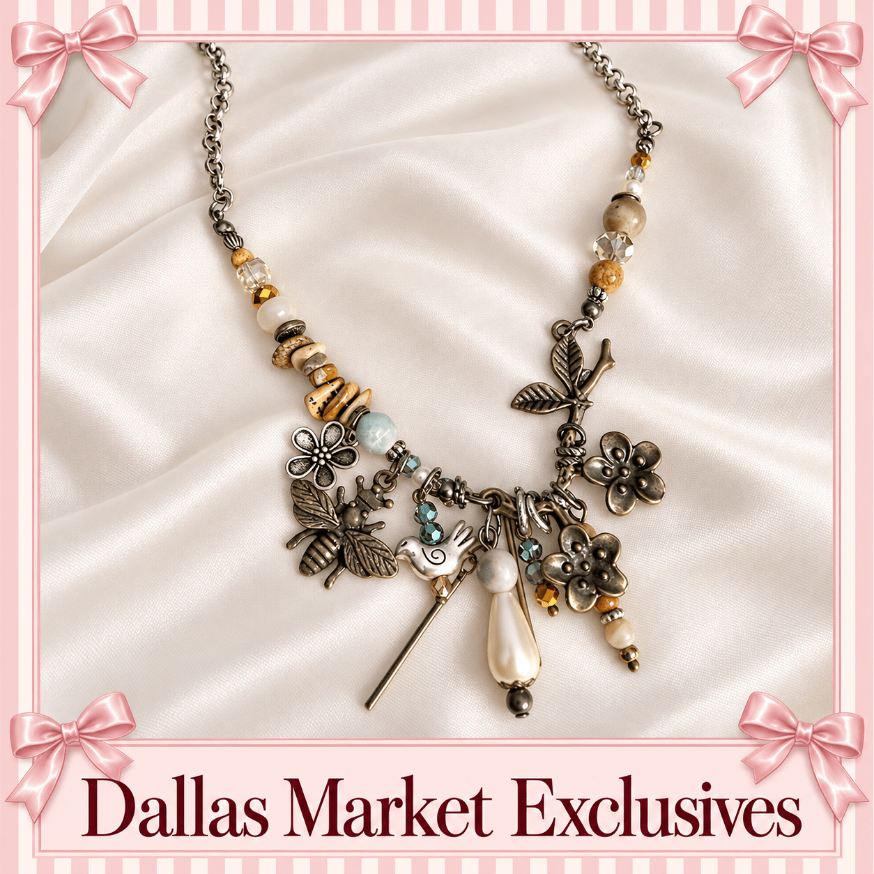 DALLAS EXCLUSIVE MARKET Charmed to Bee Necklace - Blush & Cactus