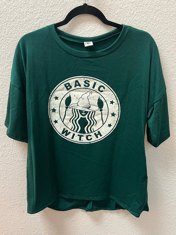 Basic Witch Crewneck Short Sleeve Graphic Tee - Curvy Size