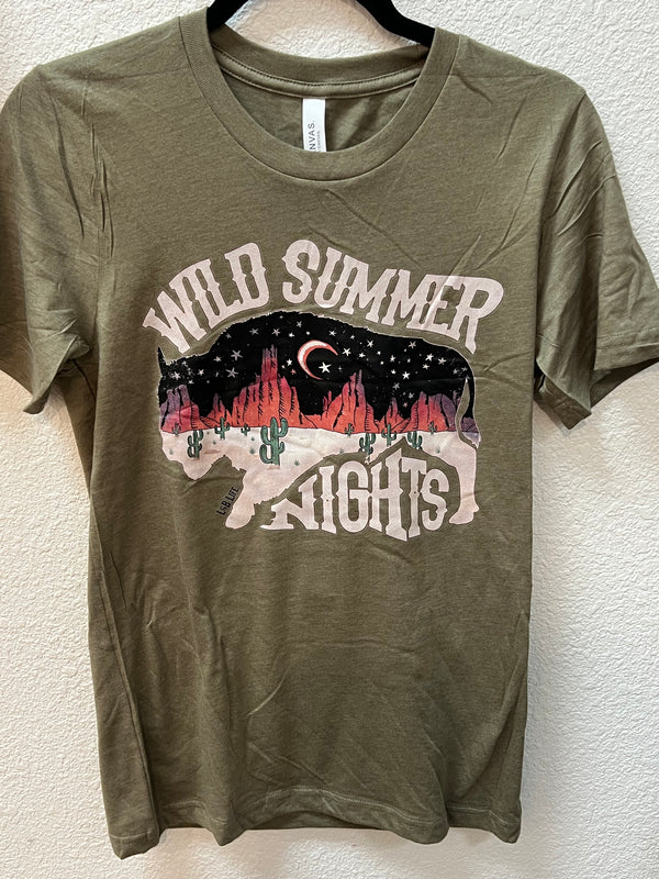 Wild Summer Nights Graphic Tee - Heather Olive