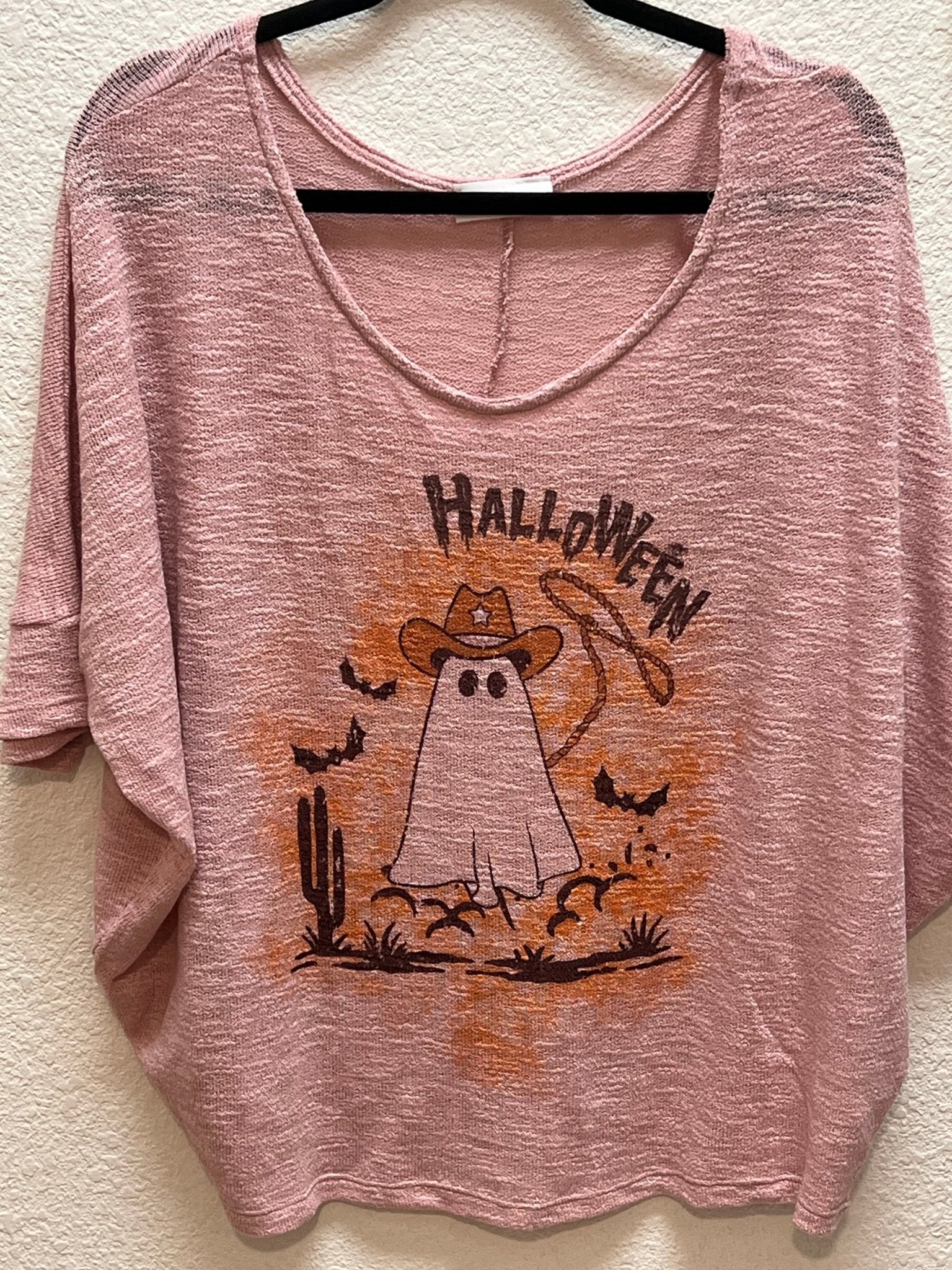 SALE Halloween Western Ghost Top - Curvy Size - Blush & Cactus