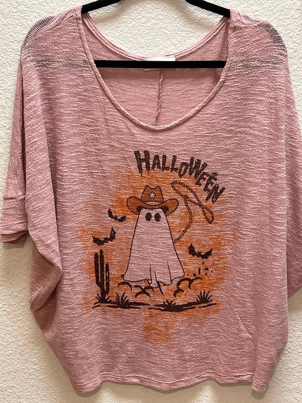 SALE Halloween Western Ghost Top - Curvy Size - Blush & Cactus
