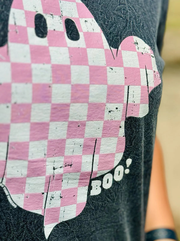 Hey Boo Checkered Ghost Tee