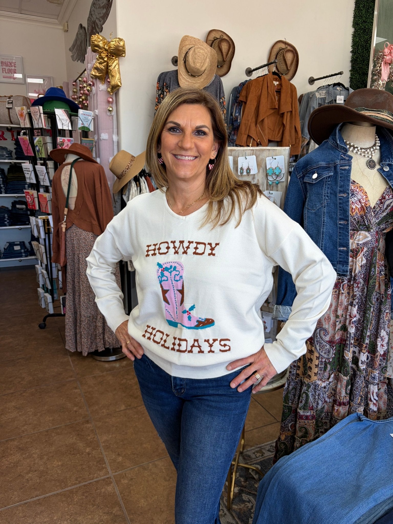 Prescott Howdy Holiday Sweater - Blush & Cactus