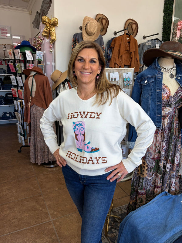 Prescott Howdy Holiday Sweater - Blush & Cactus