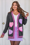 Chenille Patch Candy Hearts Relaxed Cardigan - Blush & Cactus