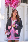 Chenille Patch Candy Hearts Relaxed Cardigan - Blush & Cactus