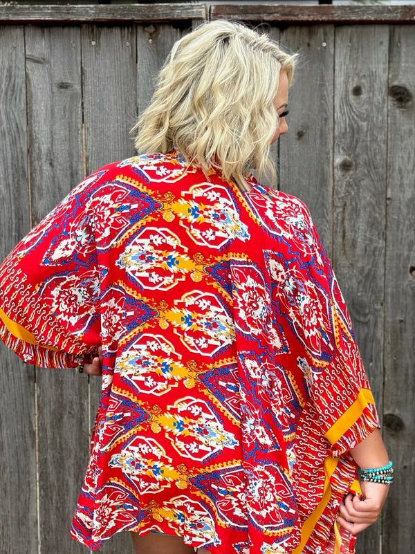 Mae Turquoise Or Red Short-Sleeve Kimono