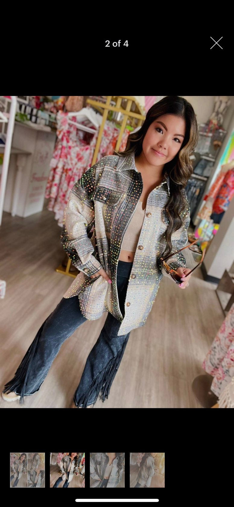 Mika Mocha Sequin Plaid Showstopper Shacket