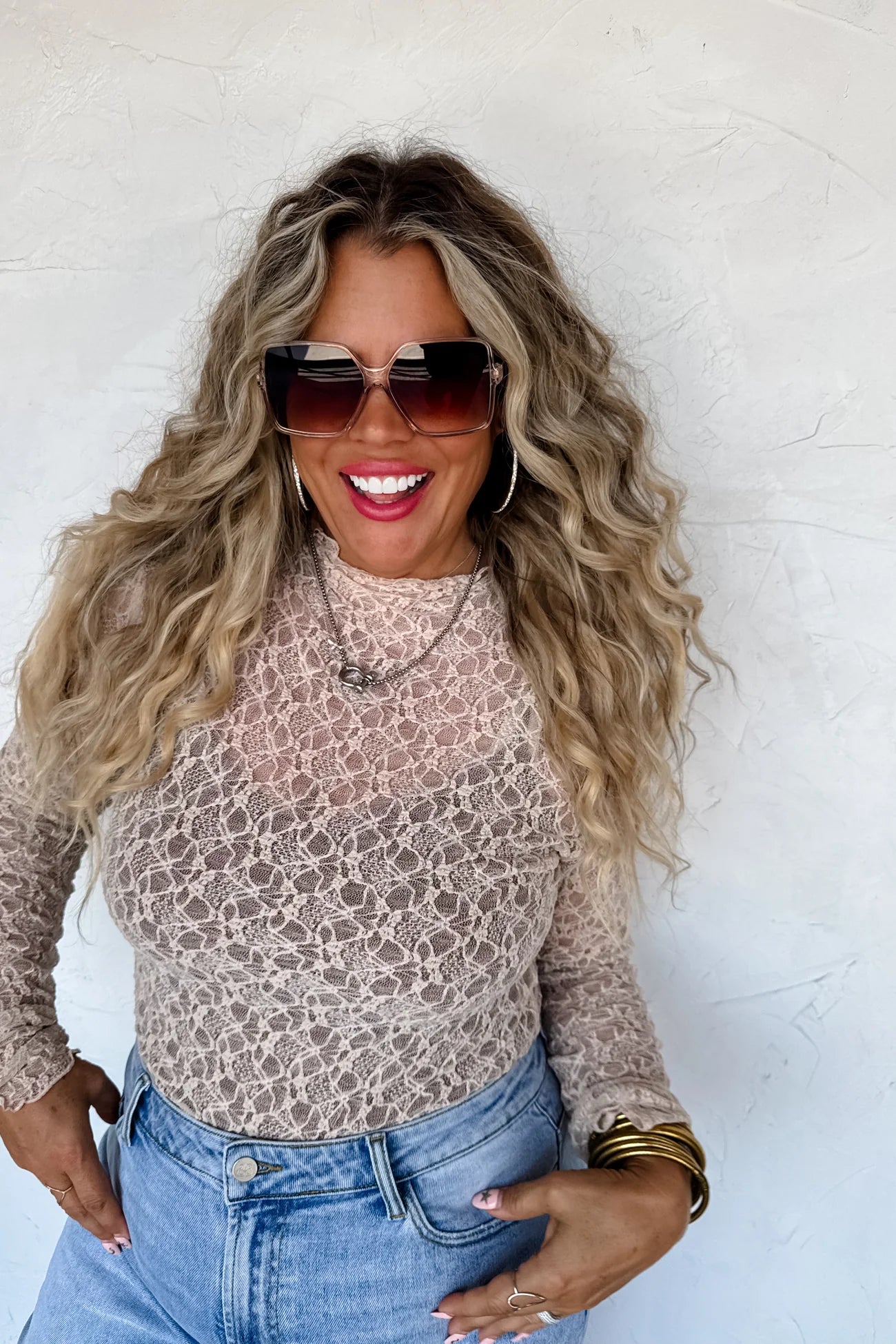 JOLIE LACE THUMBHOLE TOP - Blush & Cactus