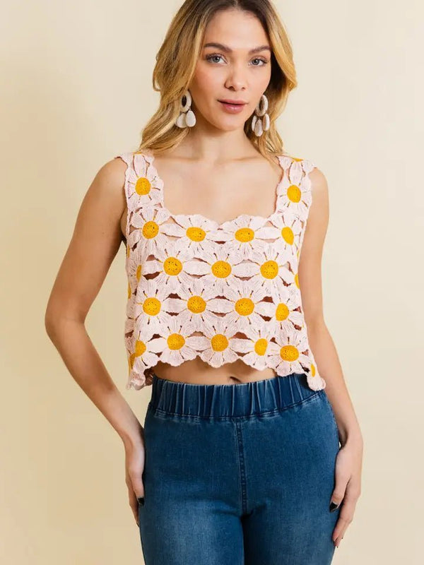 SALE PINK Cute Daisy Crochet Crop Top 🌼 - Blush & Cactus