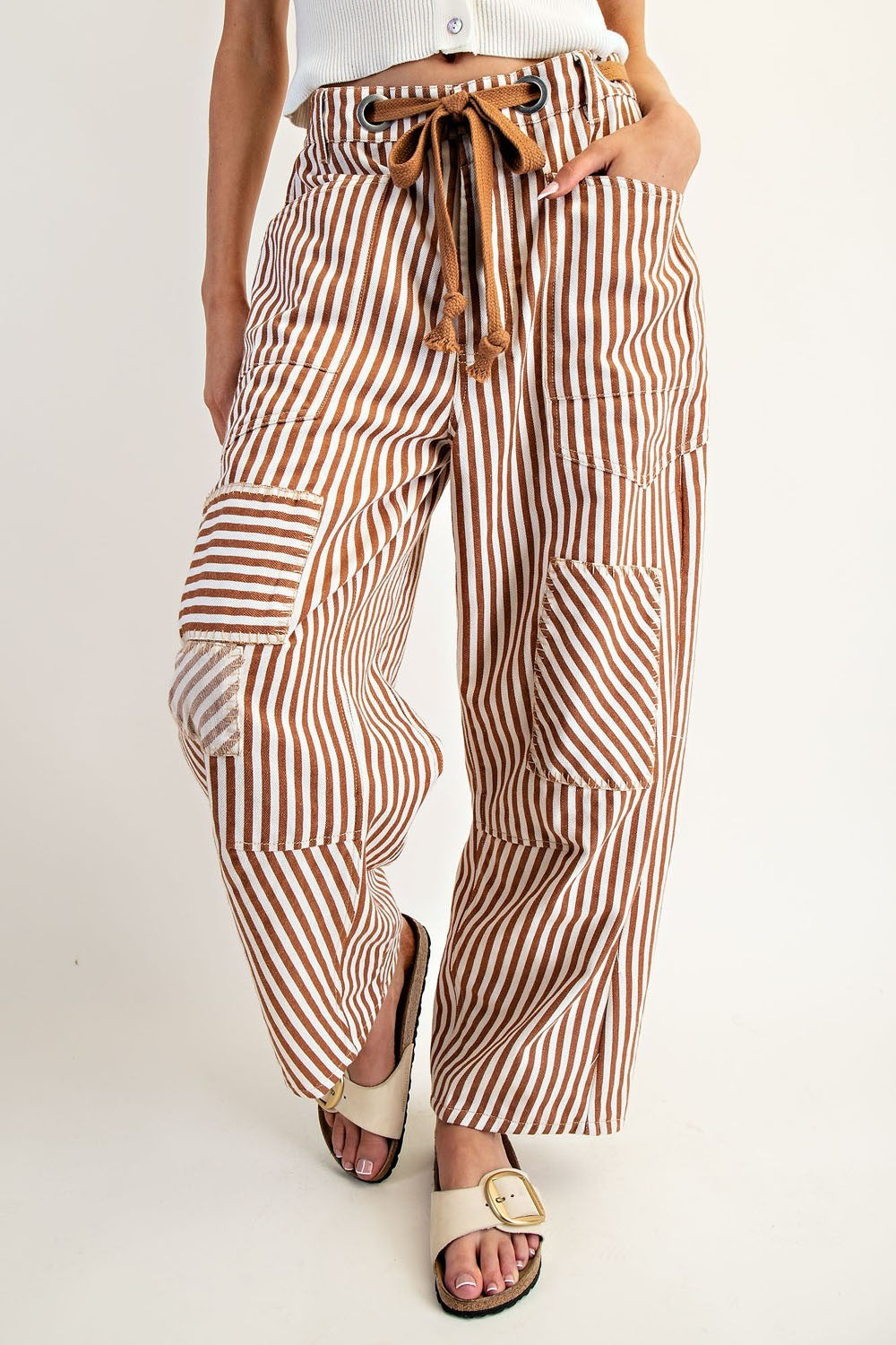 eesome Striped Drawstring Barrel Pants