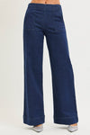 Risen Elastic Band High Rise Wide Jeans with Patch Pockets - Blush & Cactus