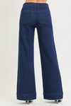 Risen Elastic Band High Rise Wide Jeans with Patch Pockets - Blush & Cactus