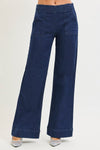Risen Elastic Band High Rise Wide Jeans with Patch Pockets - Blush & Cactus