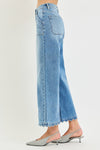 Risen High Rise Crop Wide Leg Jeans w/scallop Patch Pockets