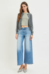 Risen High Rise Crop Wide Leg Jeans w/scallop Patch Pockets