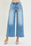 Risen High Rise Crop Wide Leg Jeans w/scallop Patch Pockets