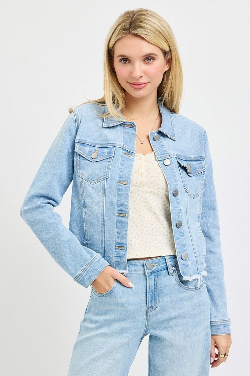 Risen Irregular Fray Hemmed Jacket - Blush & Cactus