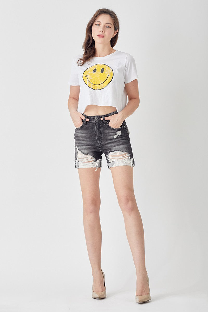 Risen Heavy Distressed Mid Thigh Shorts