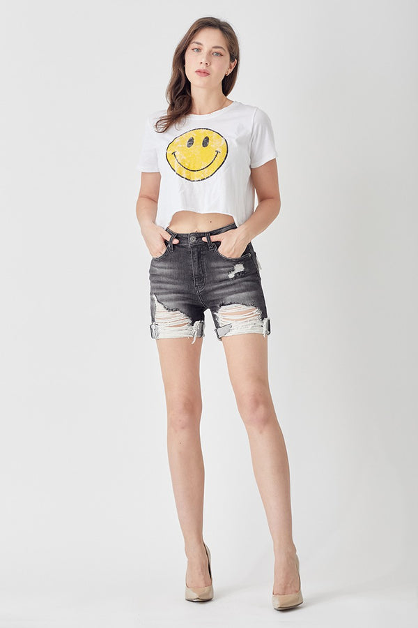Risen Heavy Distressed Mid Thigh Shorts