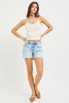 Risen Mid Rise Floral Laced Hem Shorts - Blush & Cactus