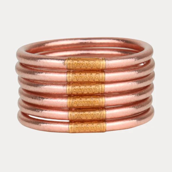 BuDhaGirl Rose Gold All Weather Bangles® (Set of 6) - Serenity Prayer - Blush & Cactus