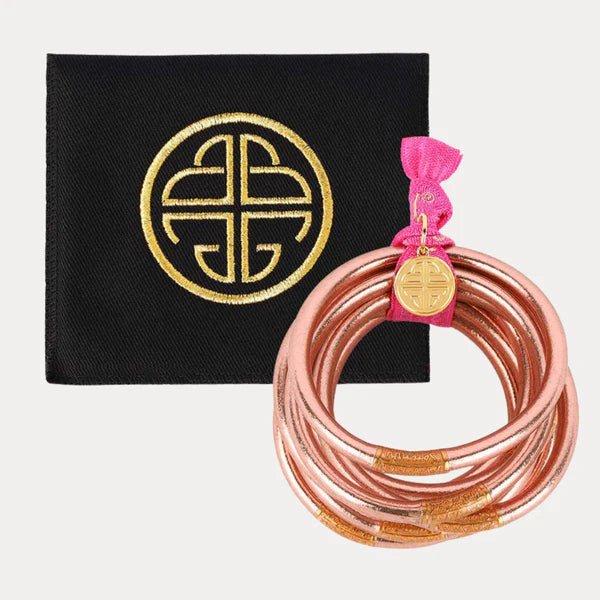 BuDhaGirl Rose Gold All Weather Bangles® (Set of 6) - Serenity Prayer - Blush & Cactus