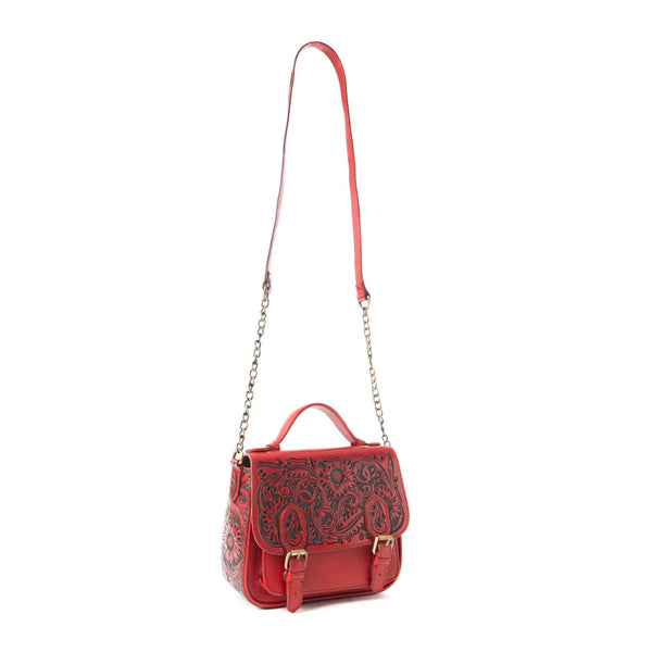 Myra Bag Sapphire Scroll Shoulder Bag in Red
