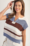 eesome Multicolor Striped Cap Sleeve Sweater