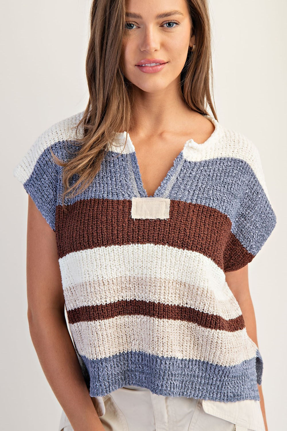 eesome Multicolor Striped Cap Sleeve Sweater