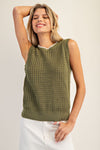 Scalloped Contrast Trim Sleeveless Sweater