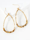 Semi - Precious Natural - Stone Beaded Hammered - Texture Teardrop Dangle Earrings - Blush & Cactus