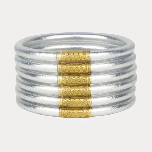 BuDhaGirl Silver All Weather Bangles® (Set of 6) - Serenity Prayer - Blush & Cactus