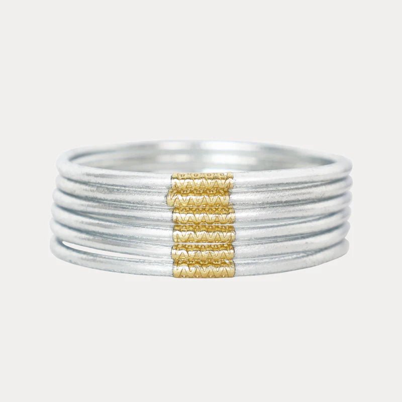 Silver Lumine All Weather Bangles® (Set of 6) - Blush & Cactus