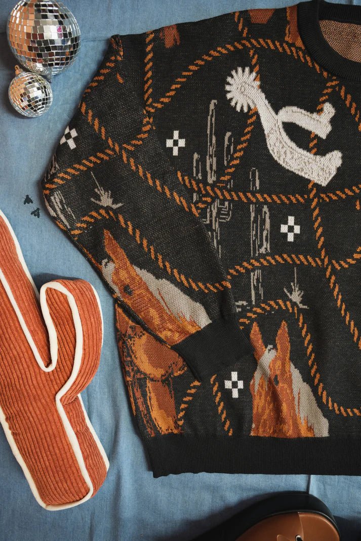 Saddle Up Sweater - Blush & Cactus