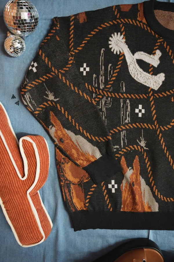 Saddle Up Sweater - Blush & Cactus