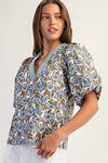 eesome Botanical Puff Sleeve Blouse Top