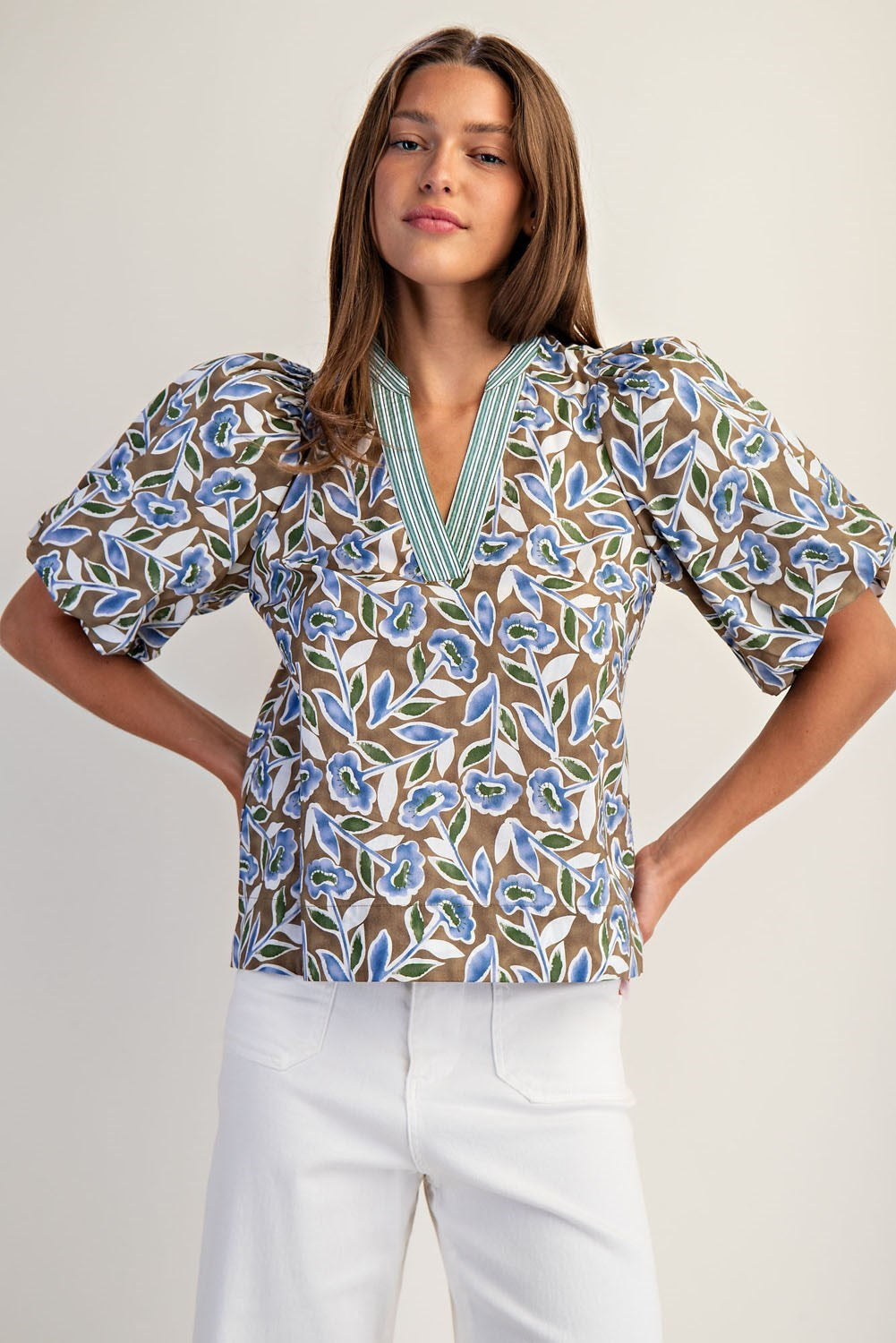 eesome Botanical Puff Sleeve Blouse Top