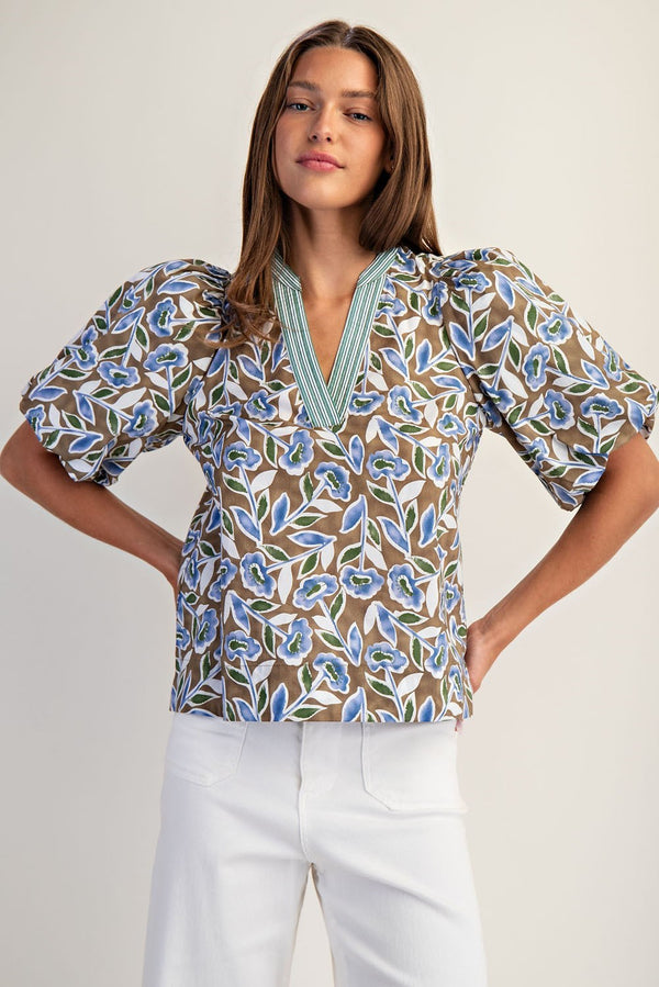 eesome Botanical Puff Sleeve Blouse Top
