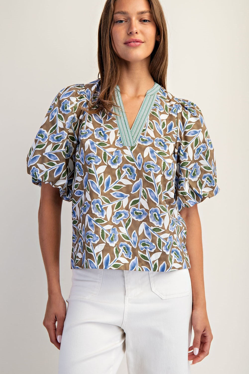 eesome Botanical Puff Sleeve Blouse Top