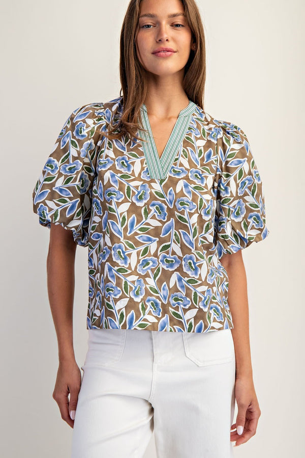 eesome Botanical Puff Sleeve Blouse Top
