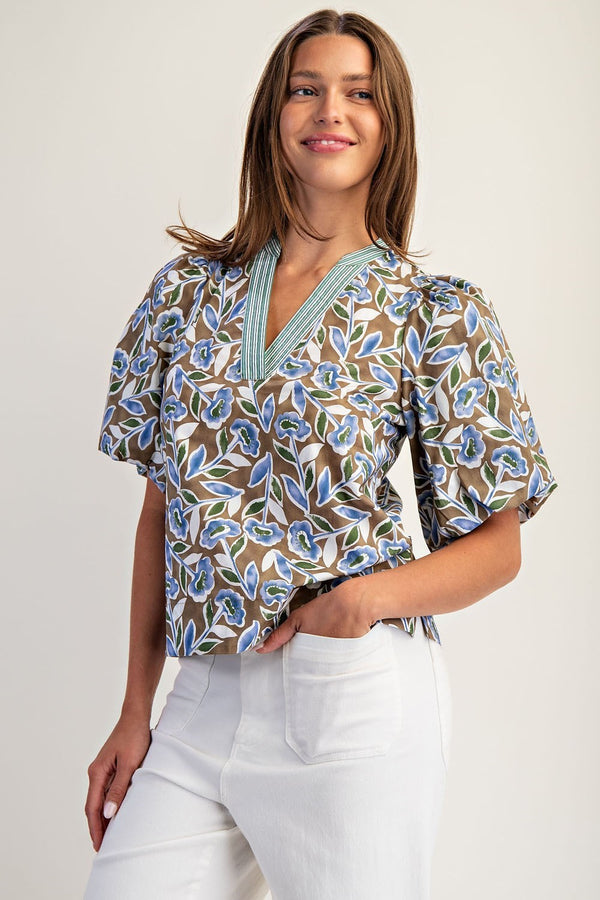 eesome Botanical Puff Sleeve Blouse Top
